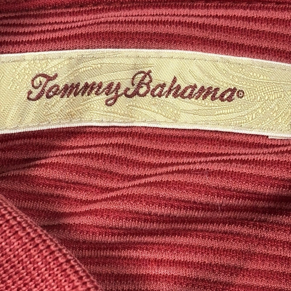Tommy Bahama Polo Shirt Mens Large Red Ribbed Modal Blend Short Sleeve Hawaiian - Picture 3 of 8